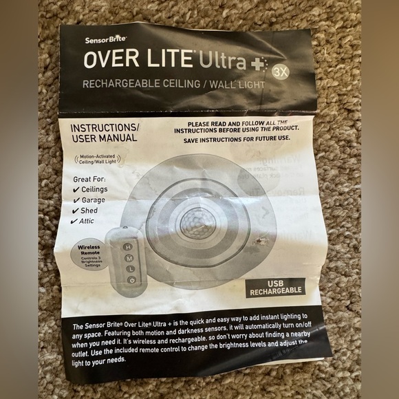 Sensor Brite Over Lite Ultra + Rechargeable Ceiling/ Wall Light - Picture 2 of 6